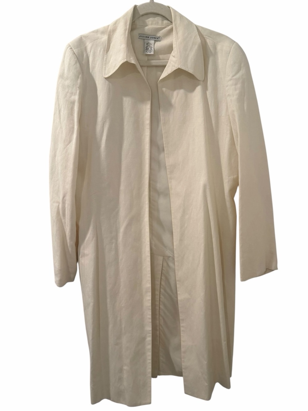 Jillian Jones Ivory Linen Blend Longline Open Front Coat Jacket Size 10
